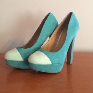 Blue suede heels